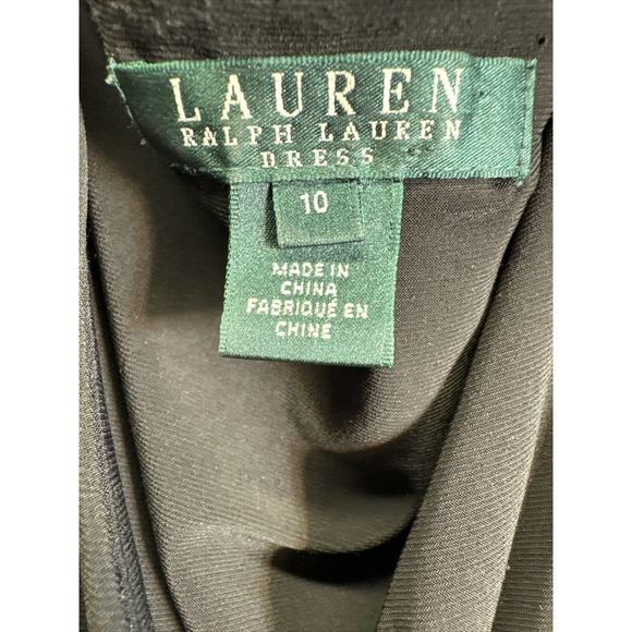 Lauren Ralph Lauren Black Sleeveless Stretch Jersey Dress Size 10 Ruched Holiday - Picture 3 of 7